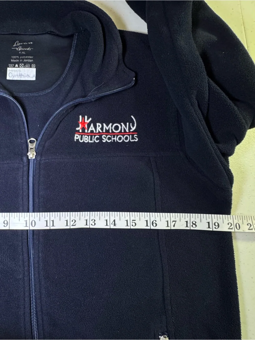 Harmony Public Schools Navy Fleece Jacket Size Youth XL full Zipper closure